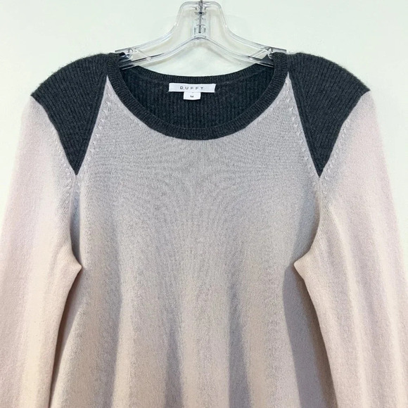 DUFFY 100% Cashmere Colorblock Light Pink Designer Tight Knit Slim Sweater M - Picture 6 of 10